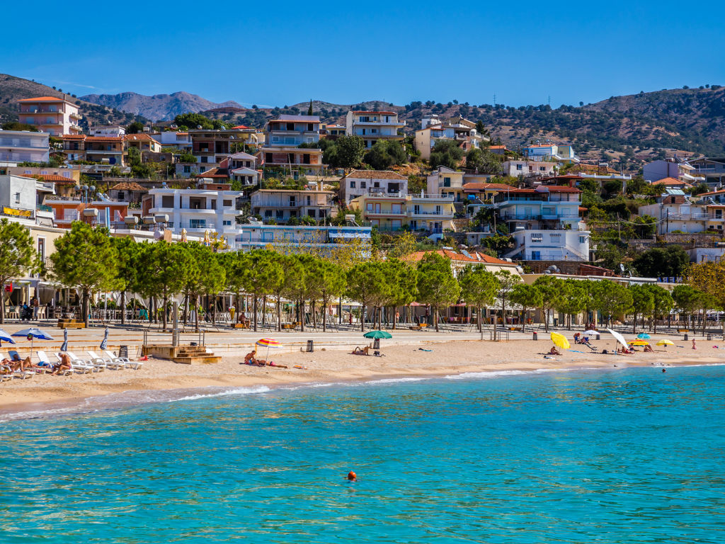 Close-up of Himarë beach with turquoise water on Albanian Riviera group tours